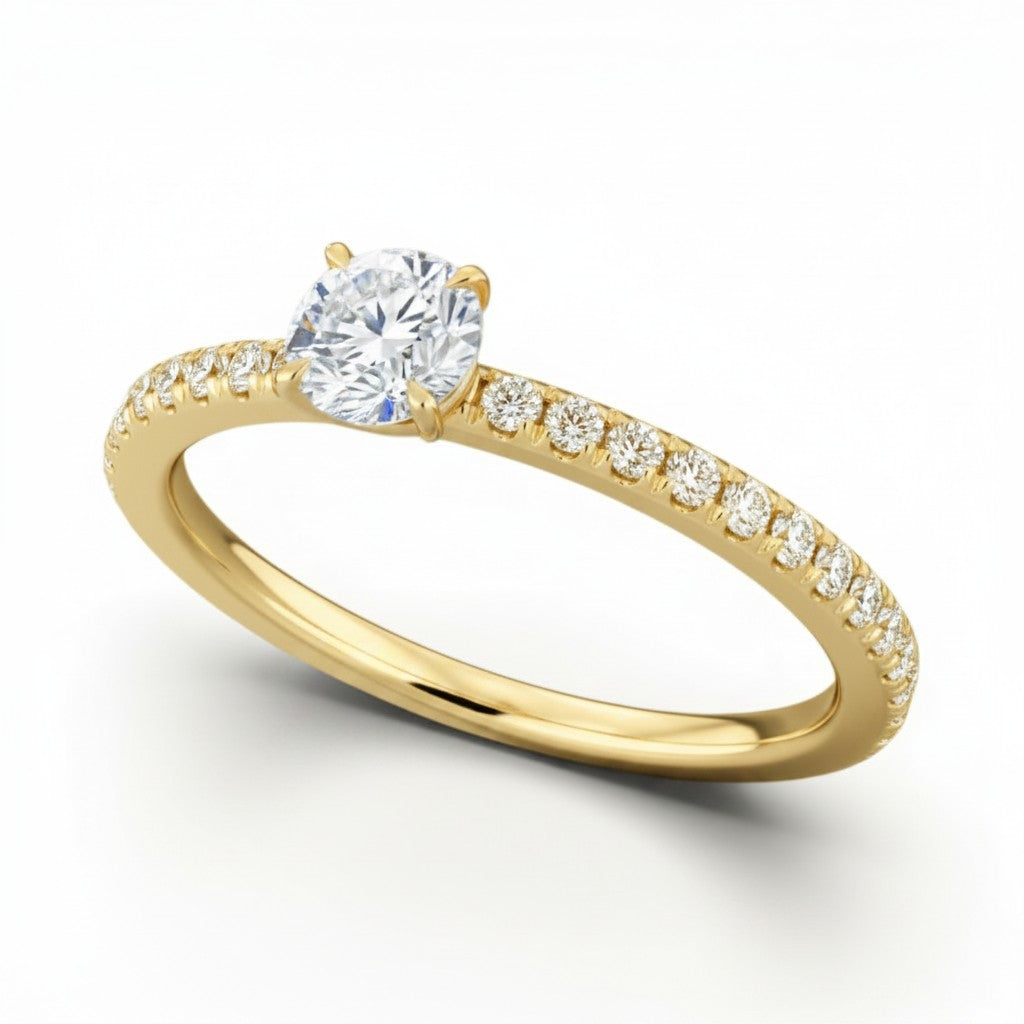 La Ronde® Pavé Solitaire 0.5ct Diamond Ring, 14K Yellow Gold
