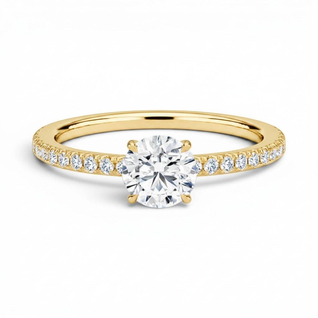 La Ronde® Pavé Solitaire 1ct Diamond Ring, 14K Yellow Gold