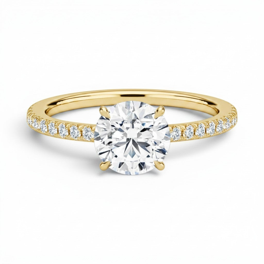 La Ronde® Pavé Solitaire 2ct Diamond Ring, 14K Yellow Gold