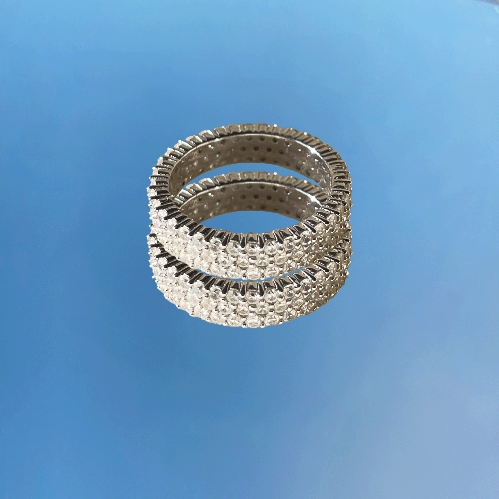 Three-Row Diamonds Pavé Ring, Sterling Silver