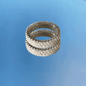 Three-Row Diamonds Pavé Ring, Sterling Silver
