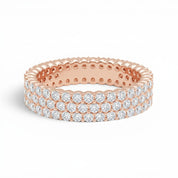 Three-Row Diamonds Pavé Ring, 14K Rose Gold
