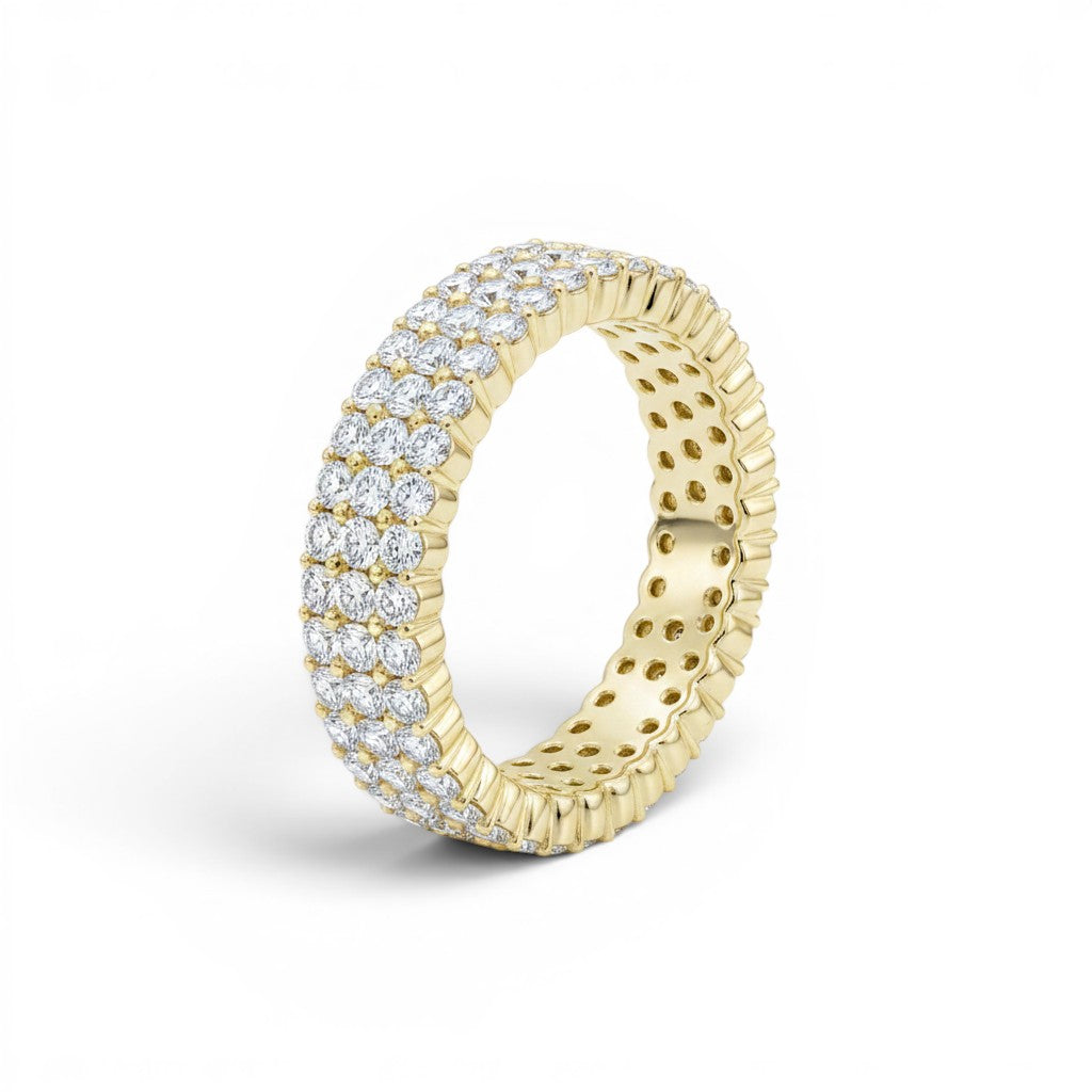 Three-Row Diamonds Pavé Ring, 14K Gold