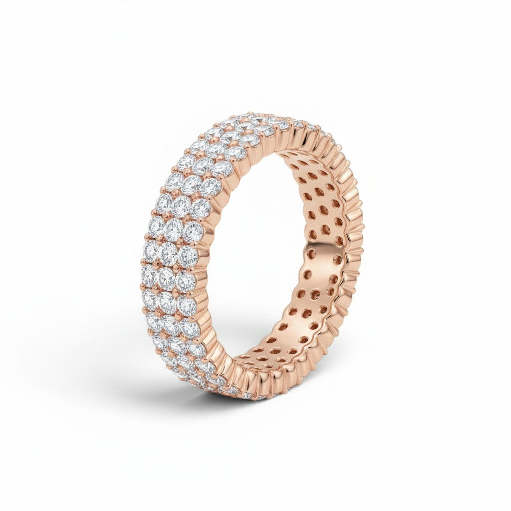 Three-Row Diamonds Pavé Ring, 14K Rose Gold