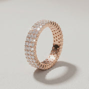 Three-Row Diamonds Pavé Ring, 14K Rose Gold